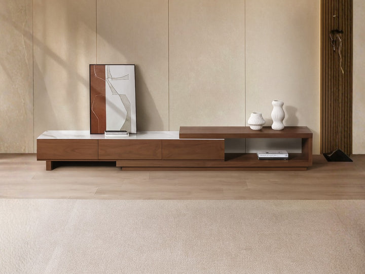 Bahamas Walnut & White Sintered Stone Extendable TV Unit