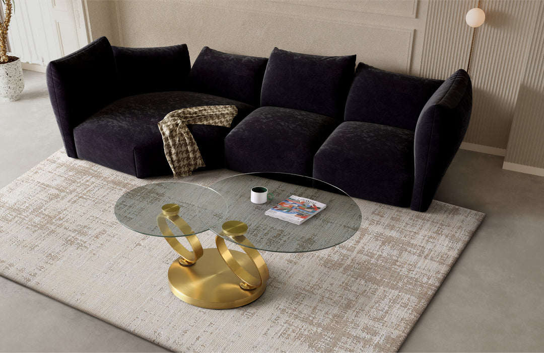 Avalanche Glass Top Swivel Coffee Table with Stainless Steel Gold Base