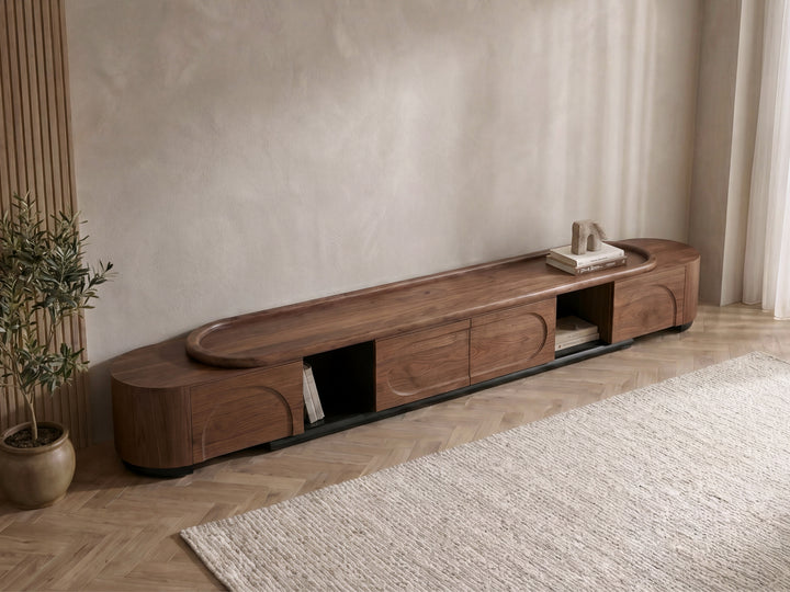 Palazzo Walnut Veneer Extendable TV Unit - Lowline TV Stand