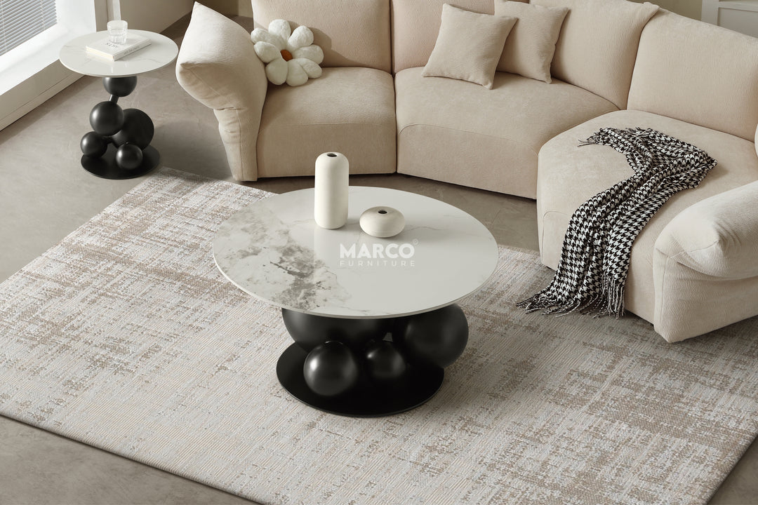 Bruno Sintered Stone Top Coffee Table Set with Steel Base (Black)