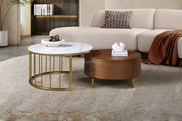 Earl Modern Nesting Coffee Table with Marble Top (Set of 2)