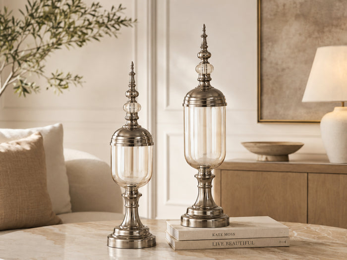 Estelle Decorative Glass Jar – Footed Ornamental Jar with Lid