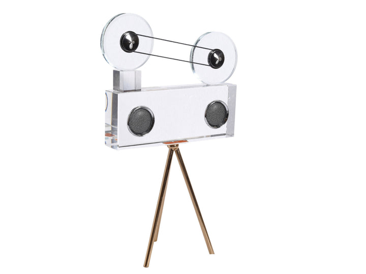 Crystal Film Reel Camera Sculpture – Vintage Tripod Decor