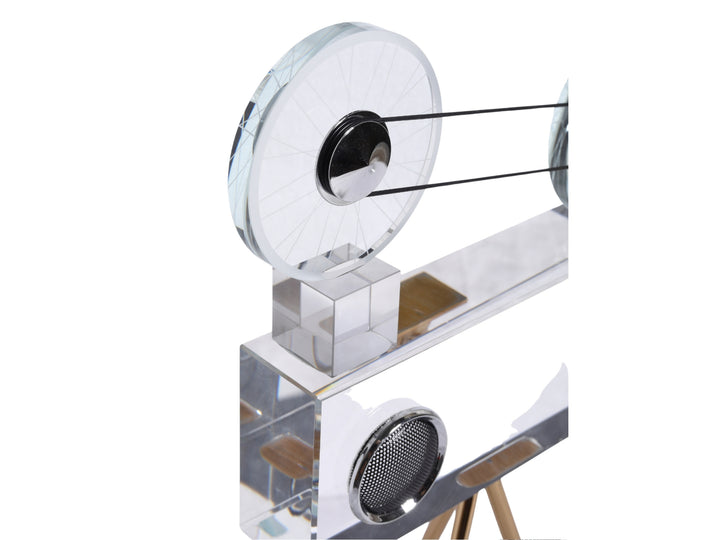 Crystal Film Reel Camera Sculpture – Vintage Tripod Decor