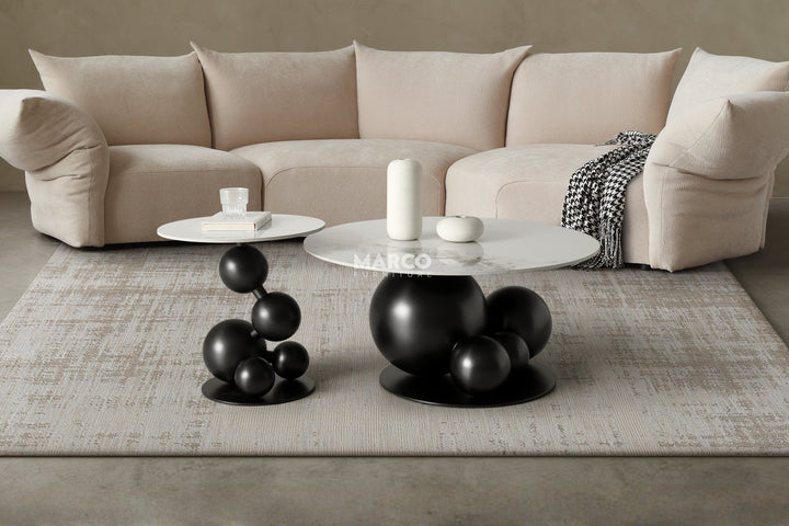 Bruno Sintered Stone Top Side Table with Gold Steel Base