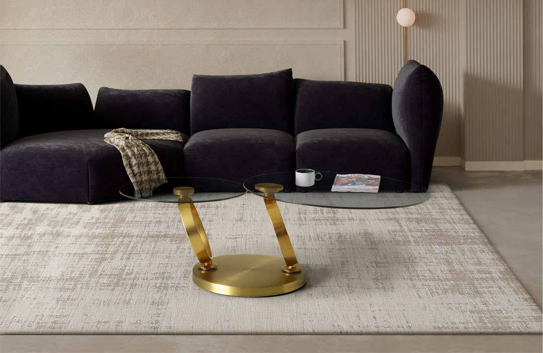 Avalanche Glass Top Swivel Coffee Table with Stainless Steel Gold Base