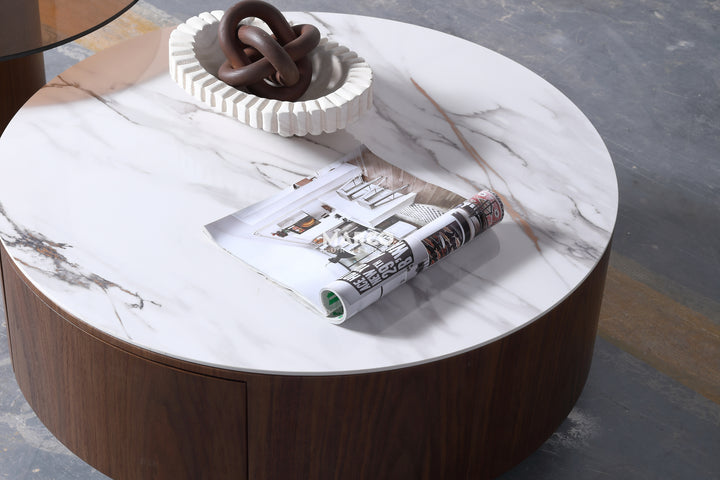 Bahamas Nesting Coffee Table Set with White Sintered Stone & Glass Top