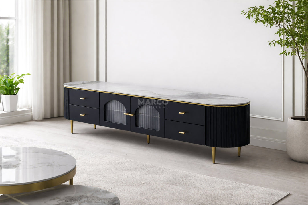 Doyle Sintered Stone Top Entertainment Unit with Storage
