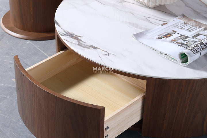 Bahamas Nesting Coffee Table Set with White Sintered Stone & Glass Top