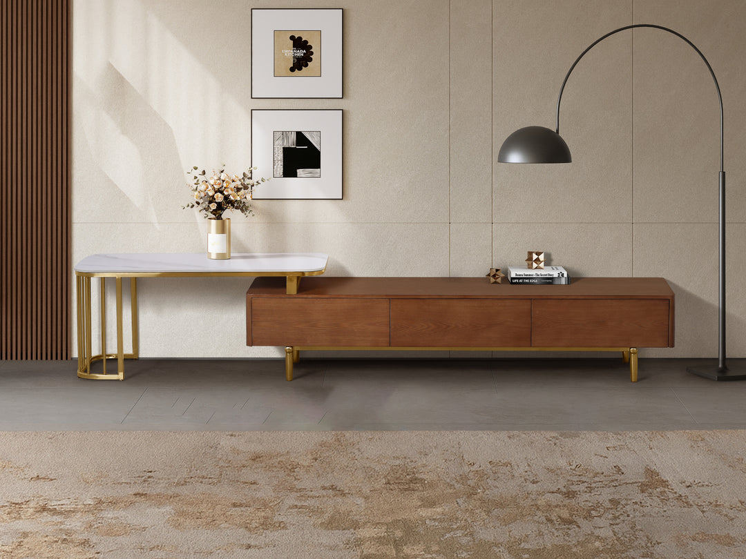 Earl Extendable TV Unit with Stainless Steel Gold Legs