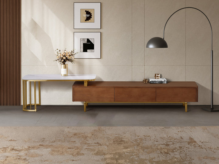 Earl Extendable TV Unit with Stainless Steel Gold Legs