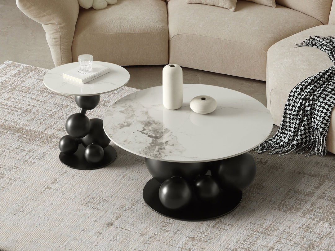 Bruno Sintered Stone Top Coffee Table Set with Steel Base (Black)