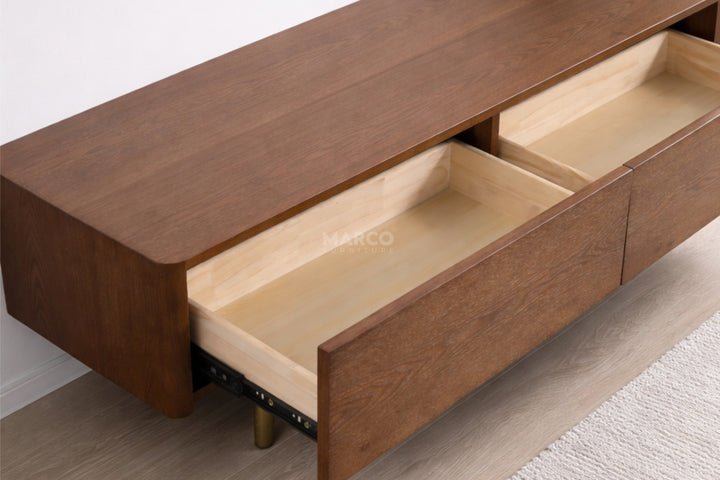 Earl Extendable TV Unit with Stainless Steel Gold Legs