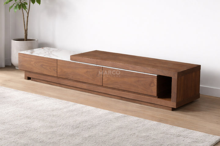 Bahamas Walnut & White Sintered Stone Extendable TV Unit