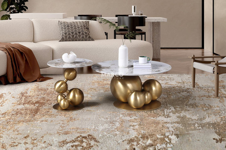 Bruno Sintered Stone Top Side Table with Gold Steel Base