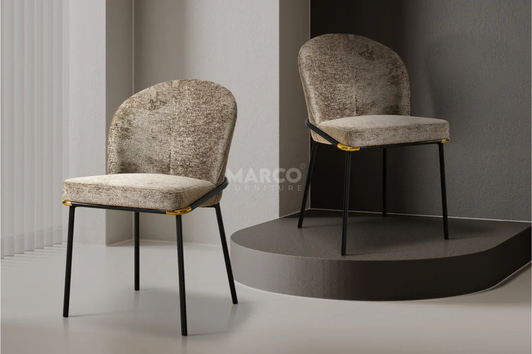 Cooper Boucle Dining Chair – Plush Upholstery with Gold Details