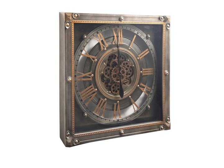 Gunmetal Square Skeleton Gear Large Wall Clock (80 cm)
