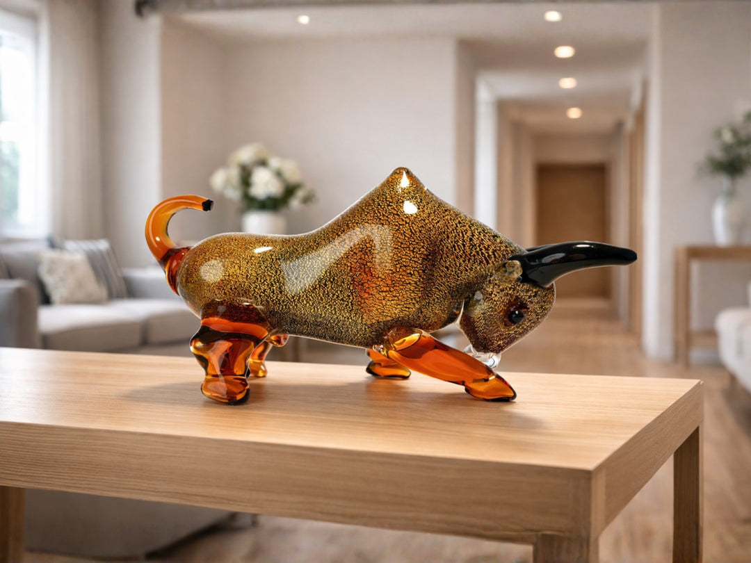 Bull Murano Style Glass Sculpture in Greenish