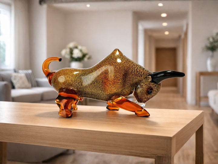 Bull Murano Style Glass Sculpture in Greenish