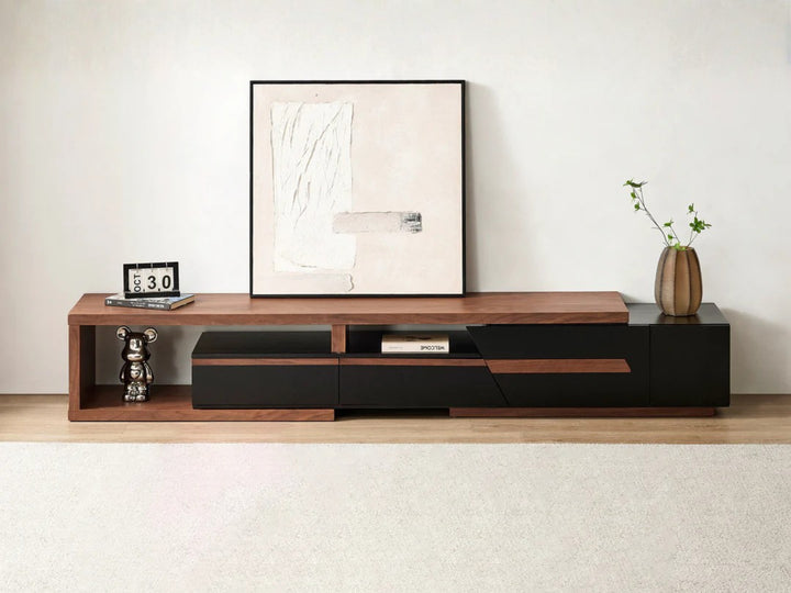 London Extendable TV Unit With Storage (Walnut and Matte Black)