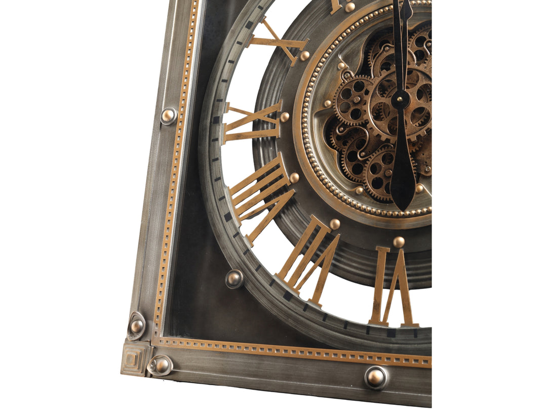 Gunmetal Square Skeleton Gear Large Wall Clock (80 cm)