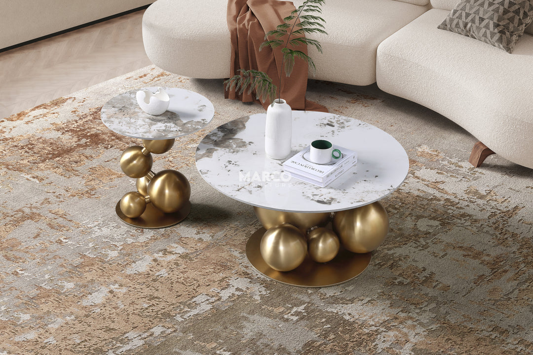 Bruno Sintered Stone Top Coffee Table Set with Steel Base (Black)