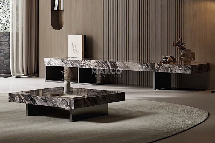 Venezia Sintered Stone TV Unit with Stainless Steel Base