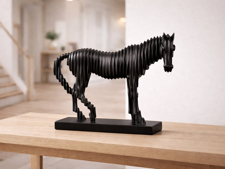 Abstract Black Horse Sculpture