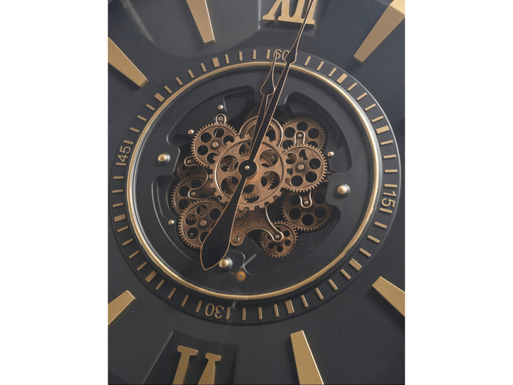 London Roman Numeral Gear Large Wall Clock - Black (80 cm)