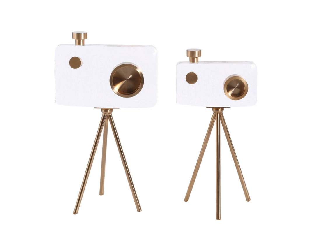 Crystal Gold Camera Decor Set – Modern Crystal Table Decor