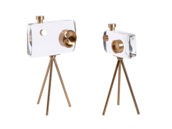 Crystal Gold Camera Decor Set – Modern Crystal Table Decor