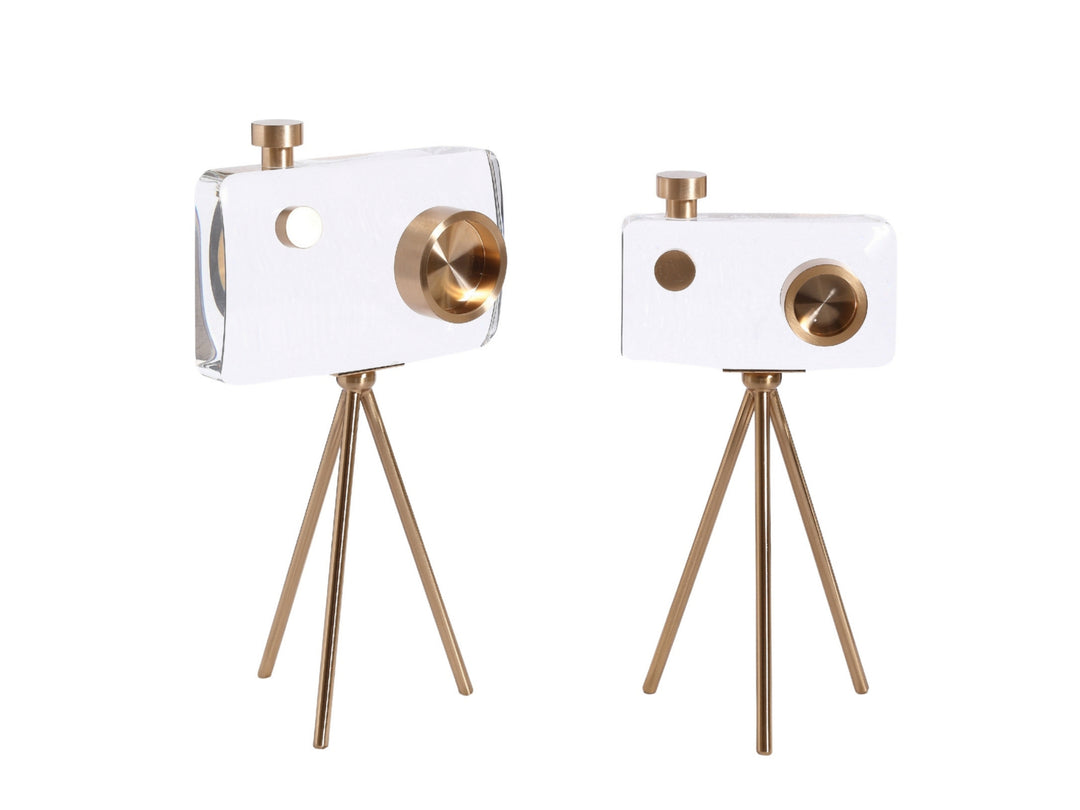 Crystal Gold Camera Decor Set – Modern Crystal Table Decor