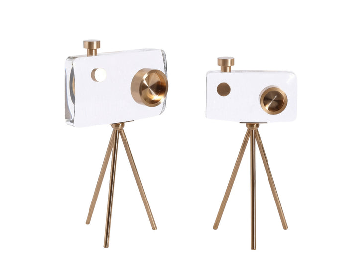 Crystal Gold Camera Decor Set – Modern Crystal Table Decor