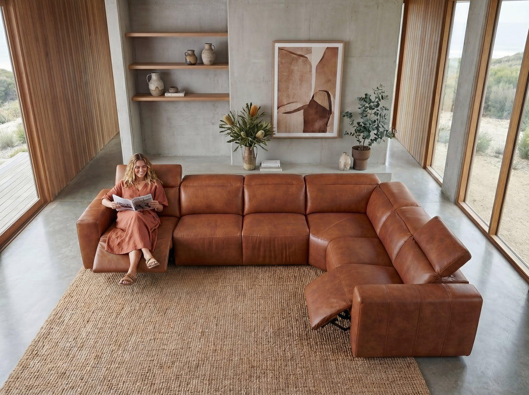 Arizona Leather Recliner Sofa with Chaise & Adjustable Headrests