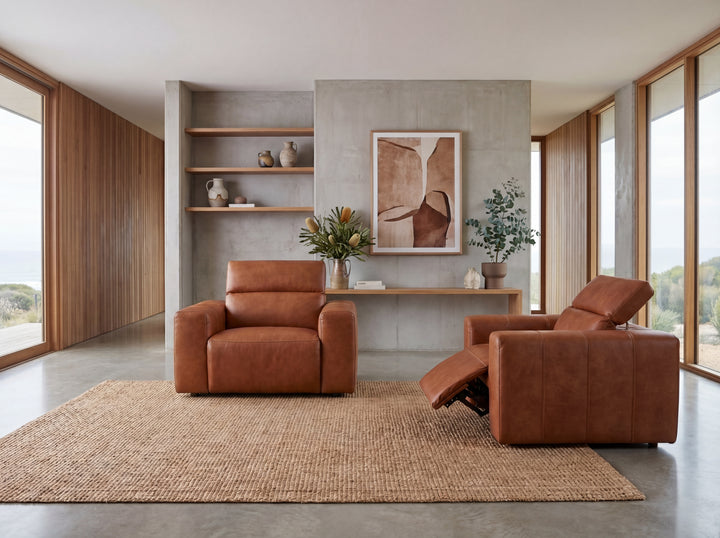 Arizona Leather Recliner Sofa with Chaise & Adjustable Headrests