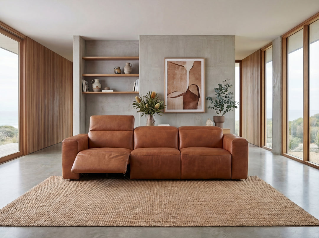 Arizona Leather Recliner Sofa with Chaise & Adjustable Headrests