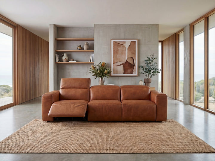 Arizona Leather Recliner Sofa with Chaise & Adjustable Headrests