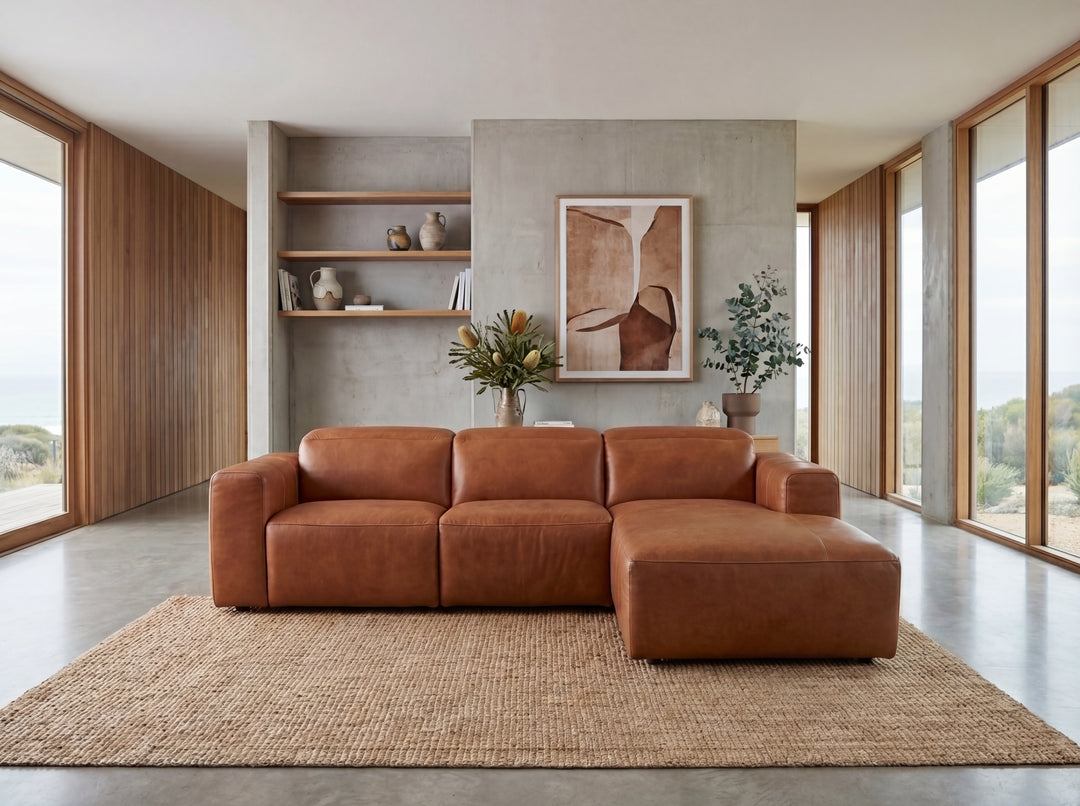 Arizona Leather Recliner Sofa with Chaise & Adjustable Headrests