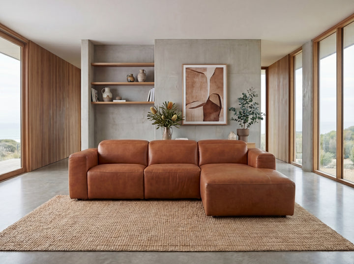 Arizona Leather Recliner Sofa with Chaise & Adjustable Headrests