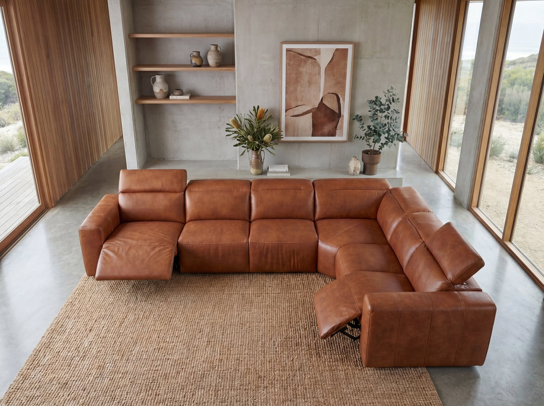 Arizona Leather Recliner Sofa with Chaise & Adjustable Headrests