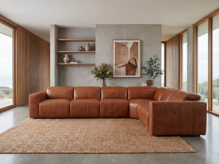 Arizona Leather Recliner Sofa with Chaise & Adjustable Headrests