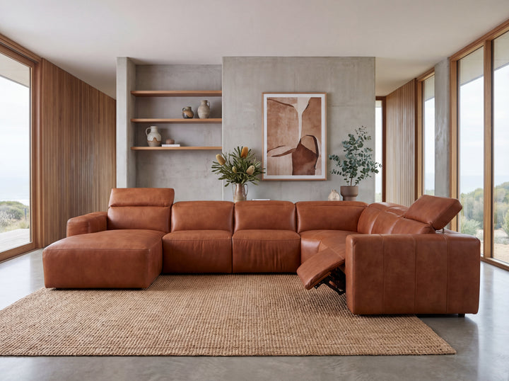 Arizona Leather Recliner Sofa with Chaise & Adjustable Headrests