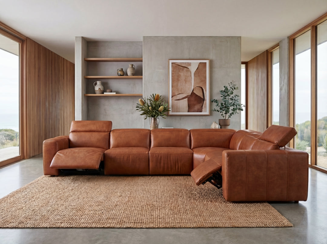 Arizona Leather Recliner Sofa with Chaise & Adjustable Headrests