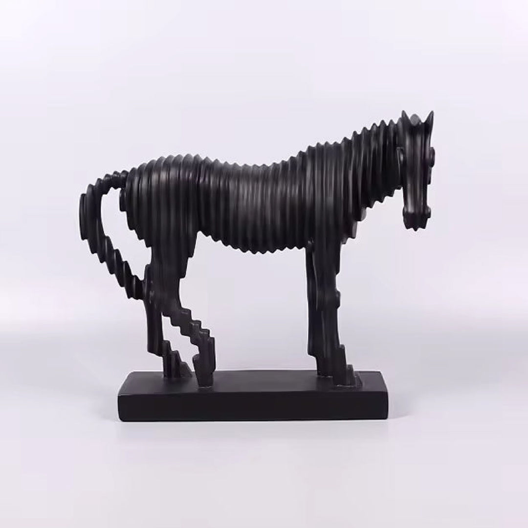 Black horse sculpture on a white background
