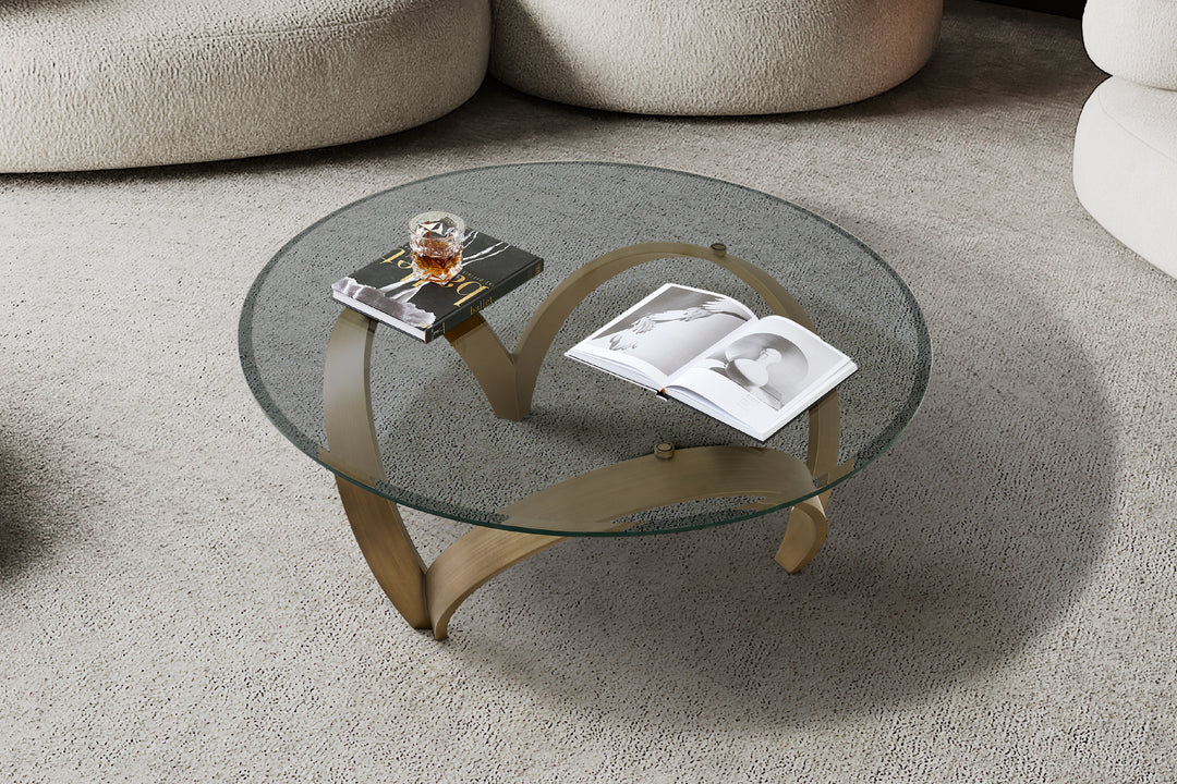 Alberta Glass Top Coffee Table with Golden Metal Base