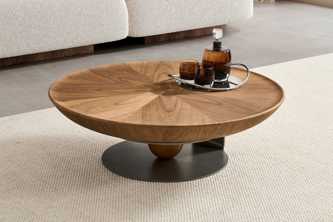 Amazon Round Walnut Coffee Table With Titanium Base (Single Piece)