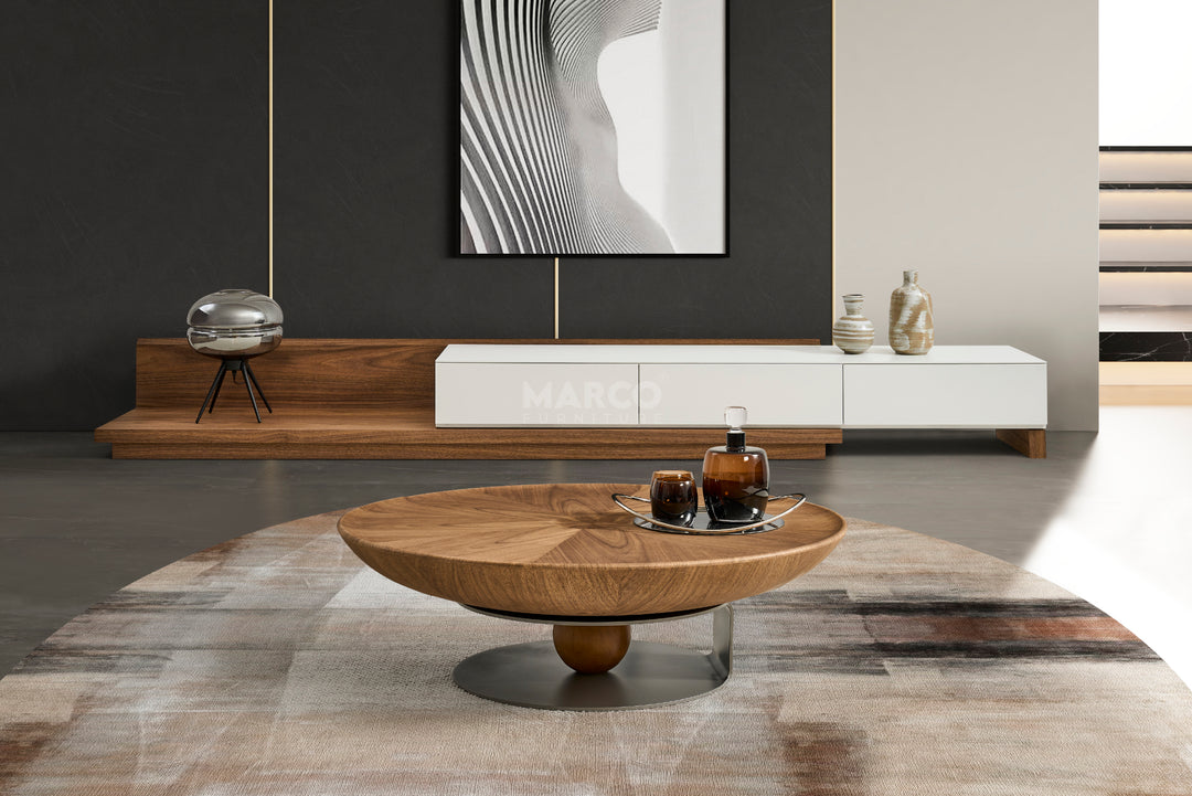 Amazon Round Walnut Coffee Table With Titanium Base (Single Piece)