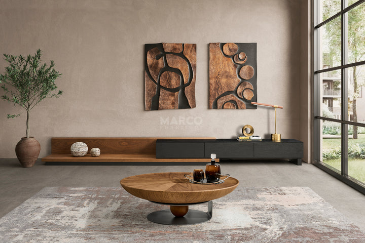 Amazon Round Walnut Coffee Table With Titanium Base (Single Piece)