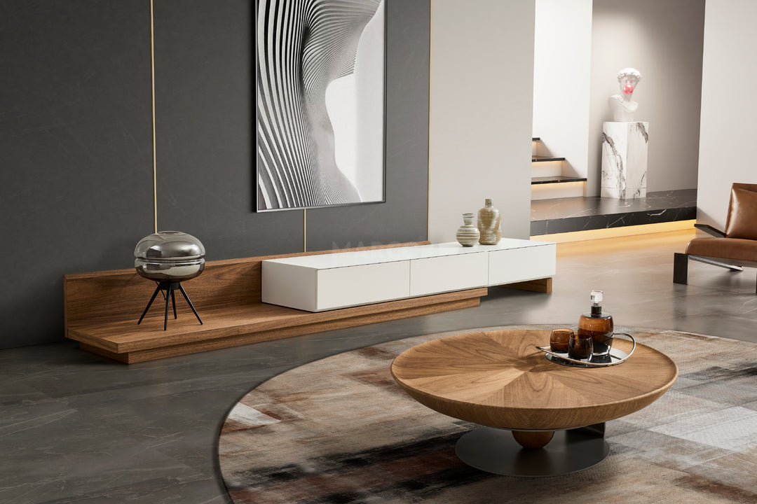 Amazon Round Walnut Coffee Table With Titanium Base (Single Piece)