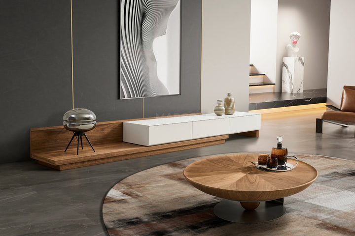 Amazon Round Walnut Coffee Table With Titanium Base (Single Piece)